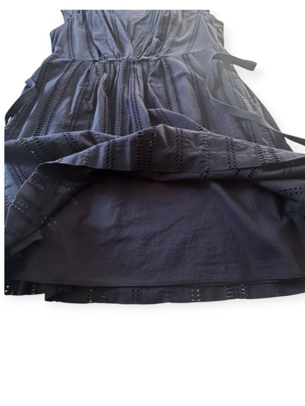 J.Crew Shelby Eyelet Dress Deep Navy Blue Size 12 V-Neck Cap Sleeve A-Line - Picture 10 of 16